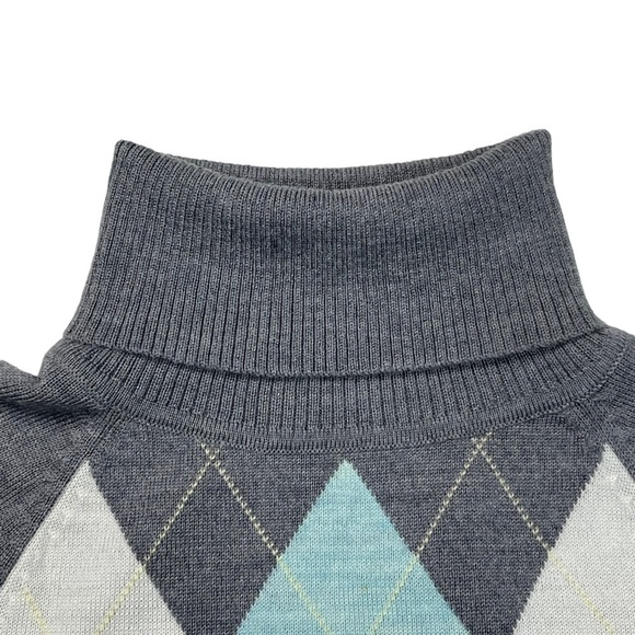 PENDLETON ARGYLE MERINO WOOL GRAY AQUA TURTLENECK SWEATER - Picture 7 of 16